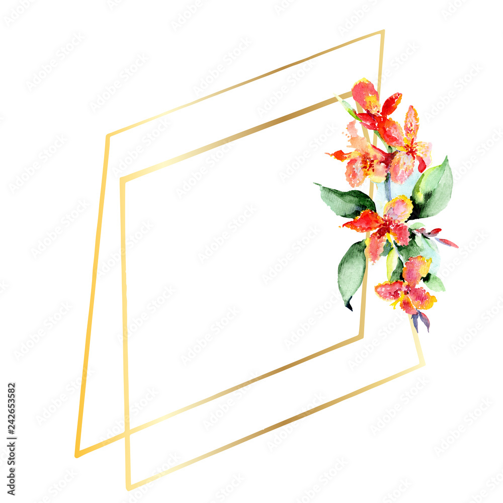 Obraz premium Bouquet flowers. Watercolor background illustration set. Watercolour drawing frame border ornament square.