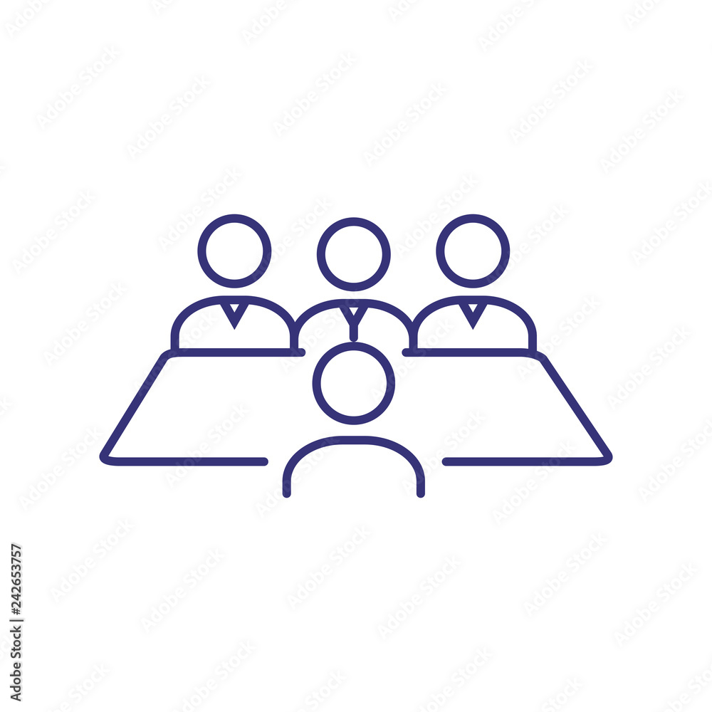 Job interview line icon. Office, meeting, discussion. Career concept. Vector illustration can be used for topics like working, hiring process, business Job interview line icon. Office, meeting, discussion. Career concept. Vector illustration can be used for topics like working, hiring process, business