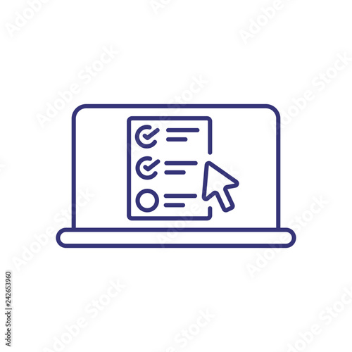 Online test line icon. Screen, computer, exam test. Online education concept. Vector illustration can be used for topics like world education system, technology, solution 
