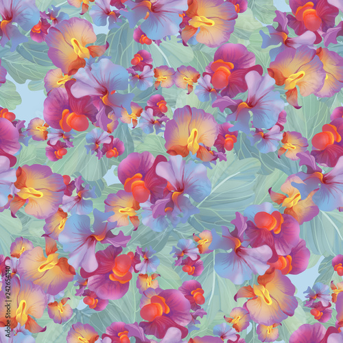 Sweet pea flowers seamless background pattern. Version 2