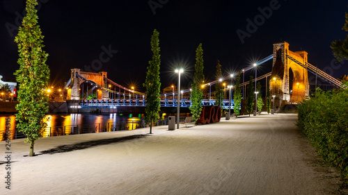 Wroclaw city at night, Grunwaldzki Bridge, Poland, Europe