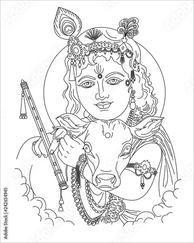 Portrait of an Indian deity Buddha with a calf