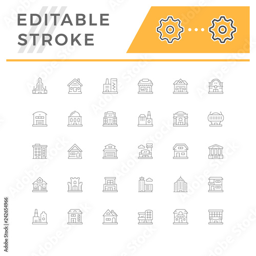 Set line icons of buildings