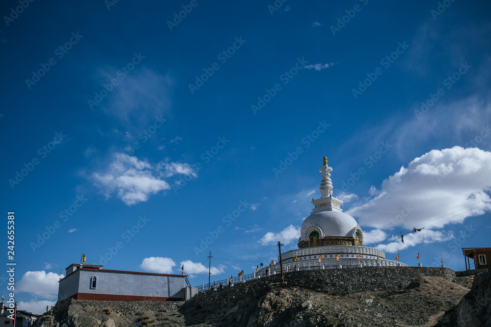 Shanti Stupa is a Buddhist white-domed stupa on a hilltop in Chanspa.