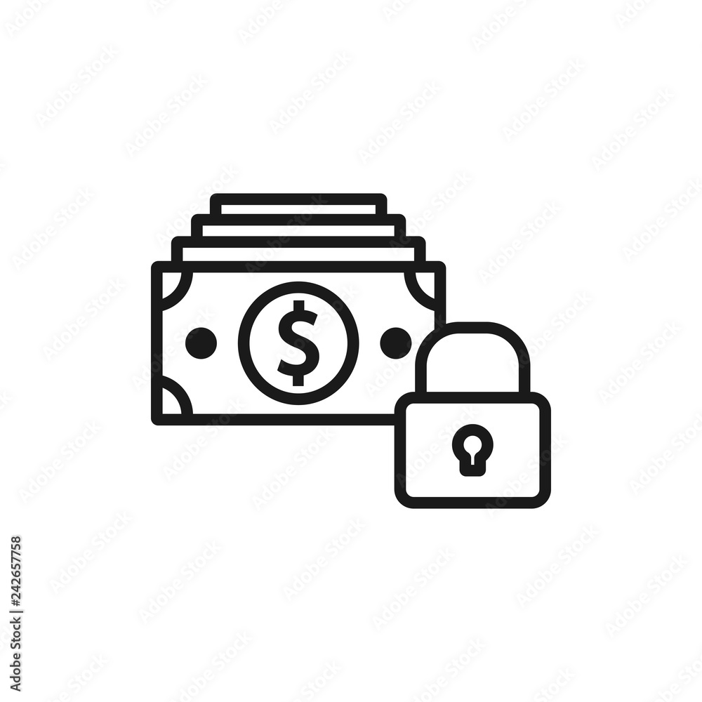 Money lock outline icon. linear style sign for mobile concept and web design. Padlock and dollar financial protection simple line vector icon. Symbol, logo illustration. Pixel perfect vector graphics Money lock outline icon. linear style sign for mobile concept and web design. Padlock and dollar financial protection simple line vector icon. Symbol, logo illustration. Pixel perfect vector graphics