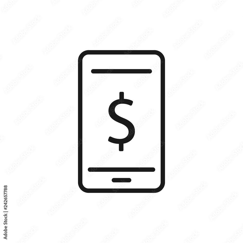 Mobile payment services, phone finances app, financial banking technology, vector line icon Mobile payment services, phone finances app, financial banking technology, vector line icon