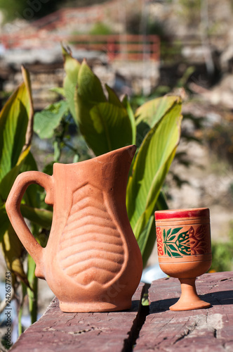 Arabic style pottery jug and galss  photo