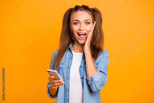 Portrait of nice cute attractive glad delighted cheerful positiv