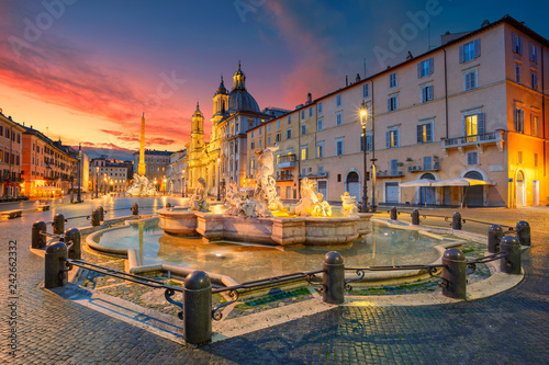 Rome. Cityscape image of Navona Square, Rome with Fountain of Neptune during beautiful sunrise. photo