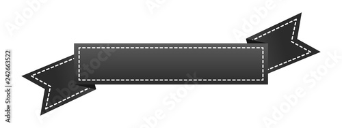Embroidered black ribbon isolated on white. Can be used for banner, award, sale, icon, logo, label etc. Vector illustration