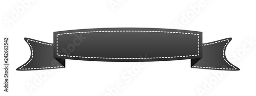 Embroidered black ribbon isolated on white. Can be used for banner, award, sale, icon, logo, label etc. Vector illustration