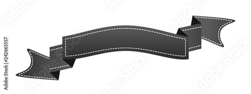 Embroidered black ribbon isolated on white. Can be used for banner, award, sale, icon, logo, label etc. Vector illustration