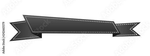 Embroidered black ribbon isolated on white. Can be used for banner, award, sale, icon, logo, label etc. Vector illustration