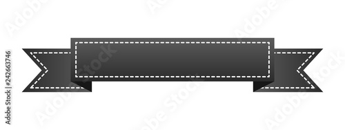 Embroidered black ribbon isolated on white. Can be used for banner, award, sale, icon, logo, label etc. Vector illustration