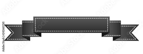 Embroidered black ribbon isolated on white. Can be used for banner, award, sale, icon, logo, label etc. Vector illustration