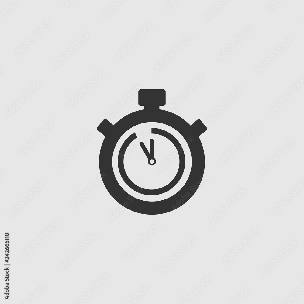Stopwatch Vector Icon. The 55 seconds, minutes stopwatch icon on gray background. Stopwatch Vector Icon. The 55 seconds, minutes stopwatch icon on gray background.