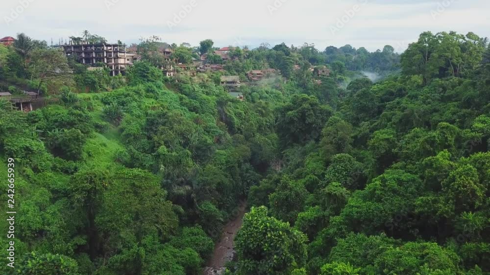 Valley near the Campuhan Ridge Walk in Ubud (Bali) from above. Aerial drone footage Valley near the Campuhan Ridge Walk in Ubud (Bali) from above. Aerial drone footage