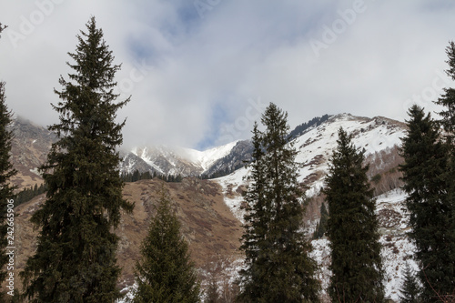 mountain landscape of Tian Shan at the beginning of a warm winter