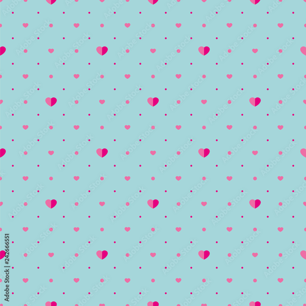 Seamless vector pattern of pink hearts on a turquoise background. Festive background for cards for Valentine's Day or wedding. Seamless vector pattern of pink hearts on a turquoise background. Festive background for cards for Valentine's Day or wedding.