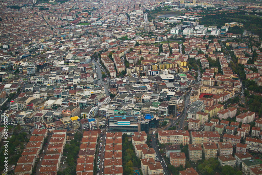 Aerial part of Istanbul city view. Hig population and buildings area