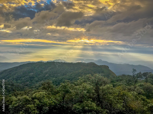 light ray and cloud on top of the mountain at Chaing mai, Thailand