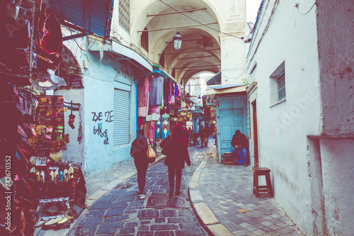 Old narrow street of Tunis medina, Tunisia. © Curioso.Photography