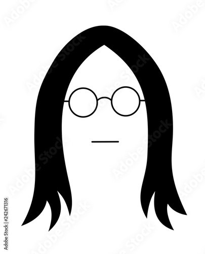 Man and male with stylish retro circular glasses and long hair. Vector illustration