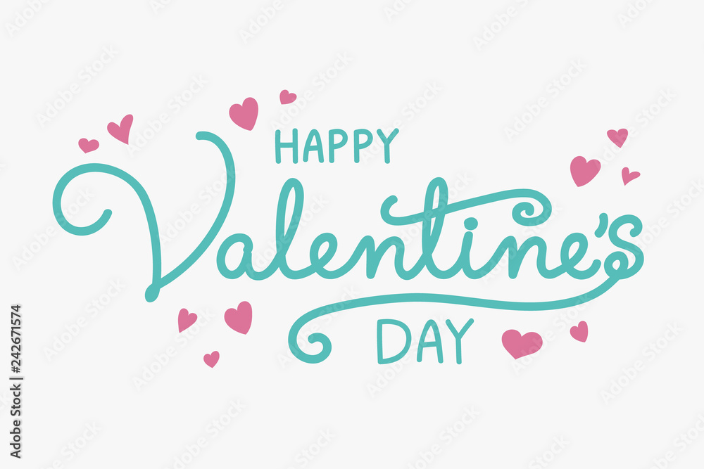 Valentine's Day lattering with cute hand drawn hearts. Vector