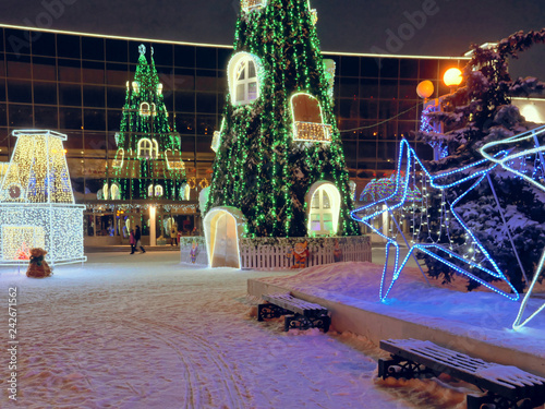 GOMEL, BELARUS - JANUARY 9, 2019: New Year illumination at the Ice Palace. photo