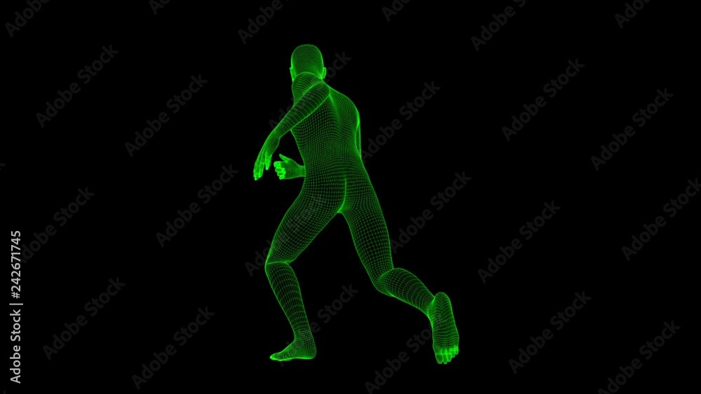 4K Futuristic Wireframe Android AI Man Running Seamless Loop 4K Futuristic Wireframe Android AI Man Running Seamless Loop