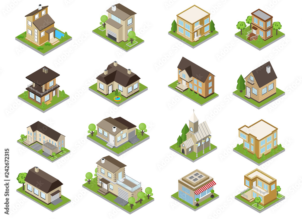 Suburbia Buildings Icons Set Suburbia Buildings Icons Set