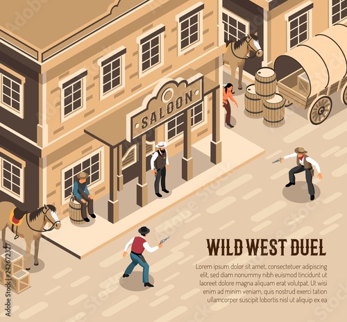 Cowboys Duel Isometric Illustration