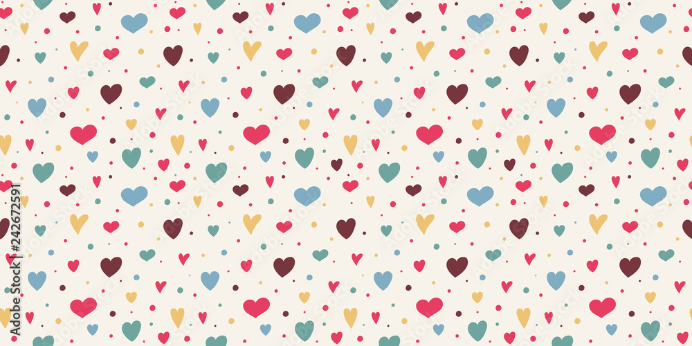 Background with cute hand drawn hearts. Valentine's Day, Mother's Day and Women's Day. Vector