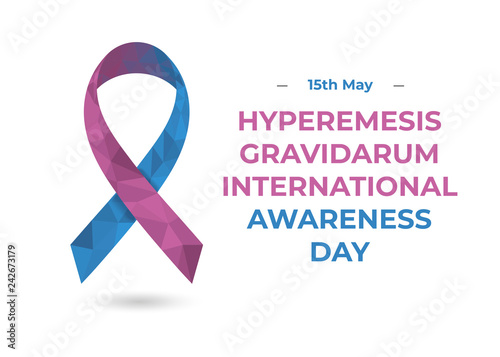 Hyperemesis Gravidarum International pink and blue awareness day (15th May) ribbon. Low poly vector illustration for web and printing.