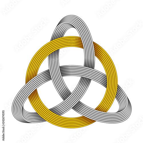 Triquetra with circle made of intersected strips. Celtic trinity symbol. Vector illustration.