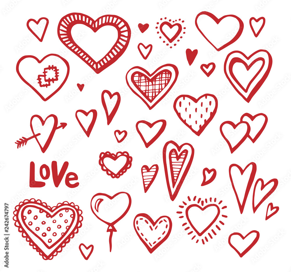 hand drawn hearts set of design elements. Vector illustration. Valentine hearts