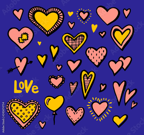 hand drawn hearts set of design elements. Vector illustration. Valentine hearts