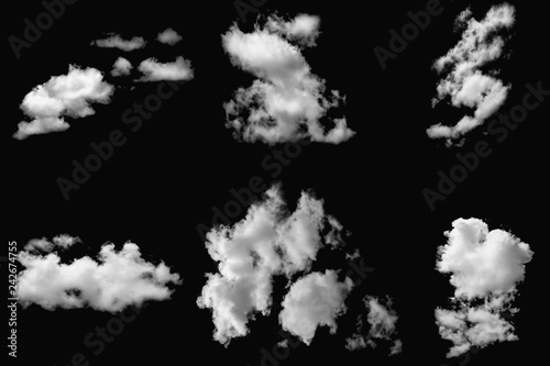 Set of cloud white on isolated elements black background
