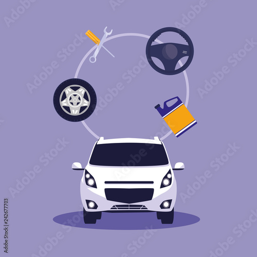 white car in maintenance workshop