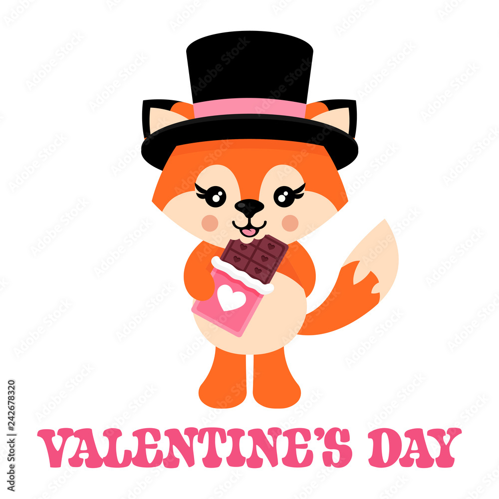 cartoon cute fox in hat lovely chocolate vector and text