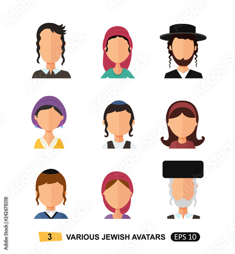 Jewish man and woman people avatars users icon flat cartoon concept vector isolated on white 