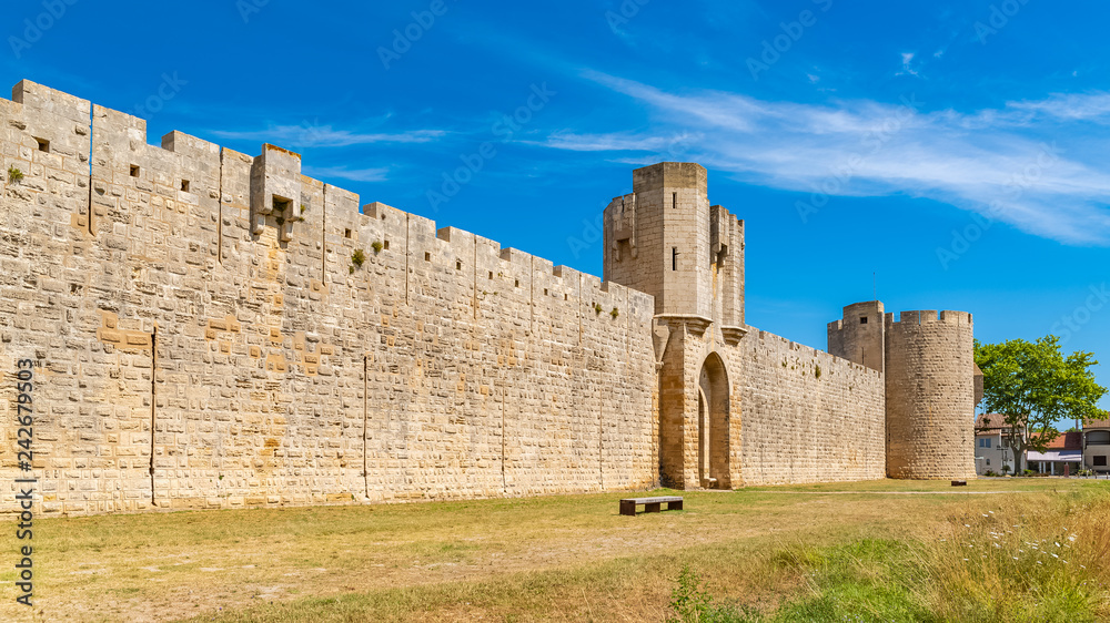 Aigues-Mortes in the south of France, the walls of the city 