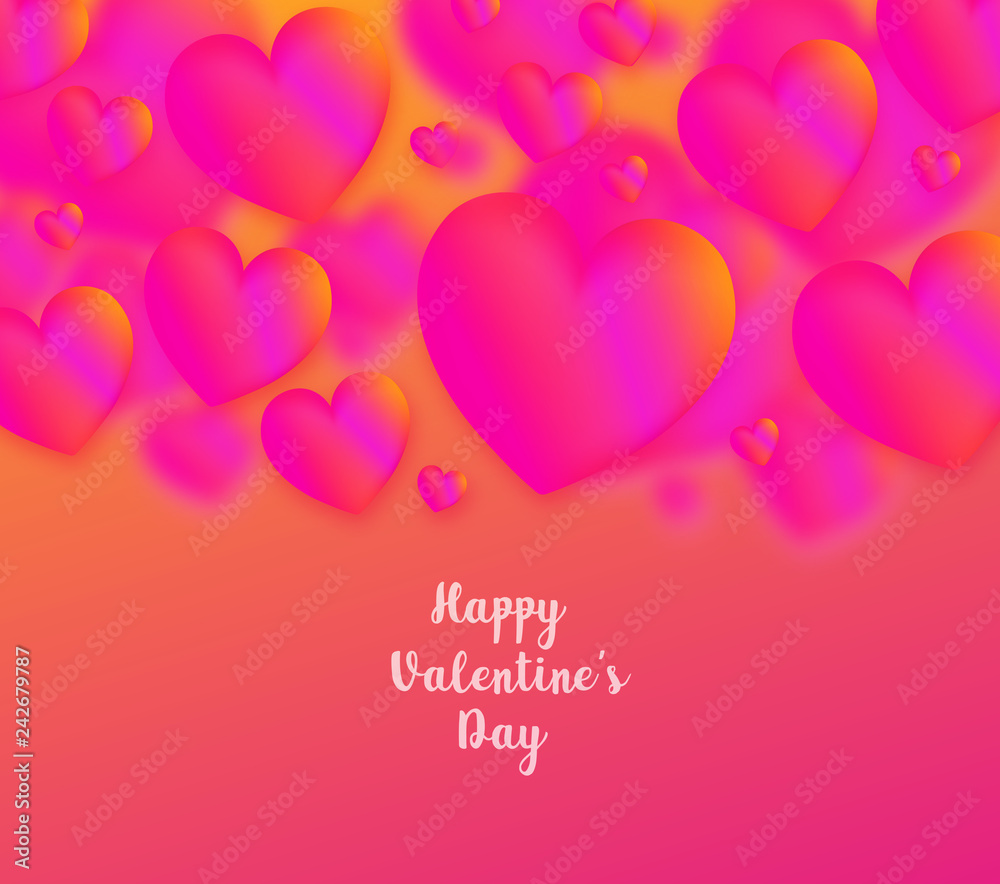 Pink heart colorful neon figures,Valentine's day greeting Banner