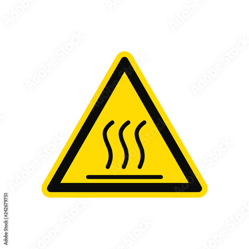 Caution of hot surface. Warning icon isolated on white background. Vector illustration.