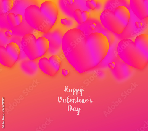 Pink heart colorful neon figures,Valentine's day greeting Banner
