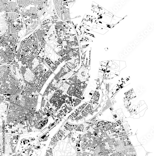 Mappa satellitare di Copenaghen, Danimarca, strade della città. Stradario e mappa del centro città photo