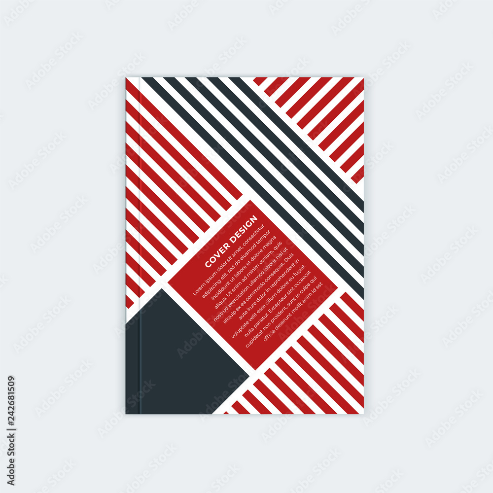 Fototapeta premium Minimalistic brochure template design. Flyer, booklet, annual report cover template. Modern diagonal abstract stripes. Place under the heading and text. Vector illustration