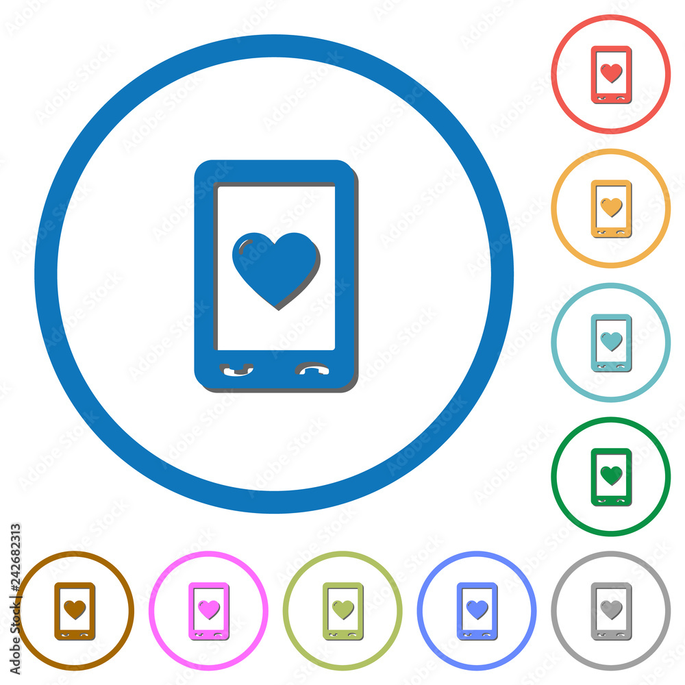 Favorite mobile content icons with shadows and outlines Favorite mobile content icons with shadows and outlines