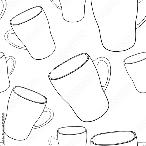 seamless pattern tableware mug cup with handle. illustration