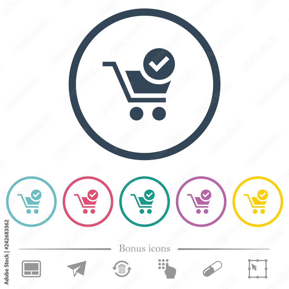 Checkout flat color icons in round outlines Checkout flat color icons in round outlines